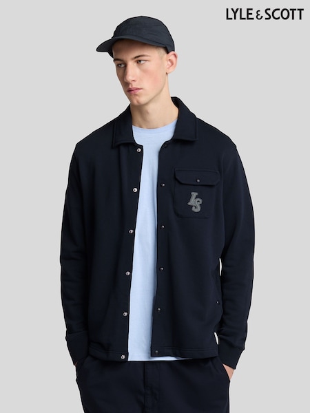 Lyle & Scott Blue 100% Cotton Emblem Loopback Collared Track Jacket (F96332) | £80