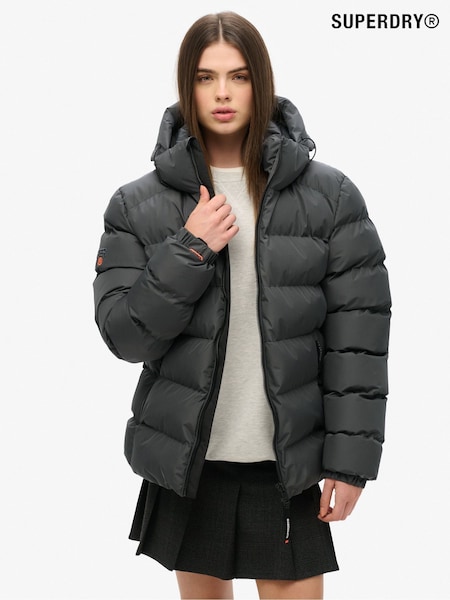 Superdry Black Oversized Hooded Sports Puffer Jacket (F96362) | £95