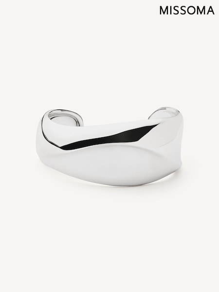 Missoma Silver Tone Sculptural Ridge Molten Cuff Bracelet (F96376) | £190