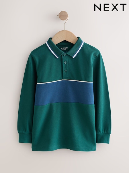 Green Long Sleeve Colourblock Polo Shirt (3-16yrs) (F96381) | £10 - £15