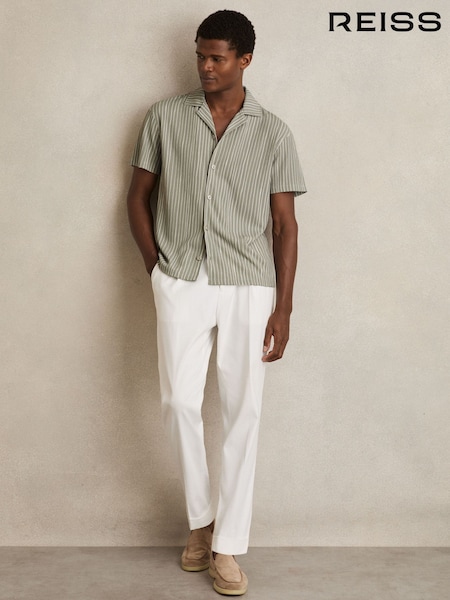 Reiss Sage/White Max Textured Stripe Cuban Collar Shirt (F96452) | £78