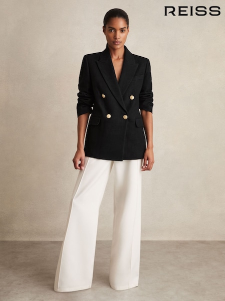 Reiss Black Eden Oversized Double-Breasted Blazer Linen-Blend (F96455) | £298