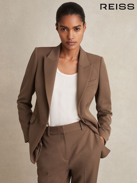 Reiss Mink Neutral Gabi Petite Tailored Single Breasted Suit Blazer (F96456) | £198