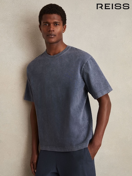 Reiss Indigo Blue Nomo Cotton Garment-Dyed Oversize T-Shirt (F96462) | £58