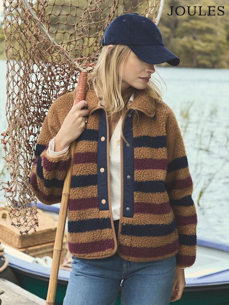 Joules Tan Stripe Borg Fleece Jacket (F96490) | £79