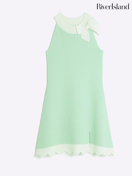 River Island Green Girls Bow Scallop Hem Dress (F96504) | £26