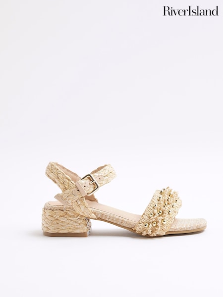 River Island Brown Girls Raffia Heel Sandals (F96509) | £26