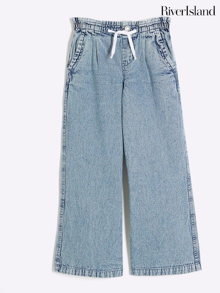 River Island Blue Girls 100% Cotton Denim Wide Leg Jeans (F96519) | £22