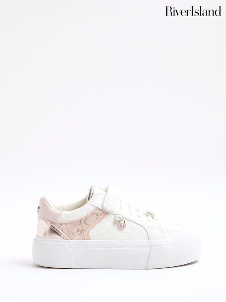 River Island Pink Girls Monogram Trainers (F96552) | £20