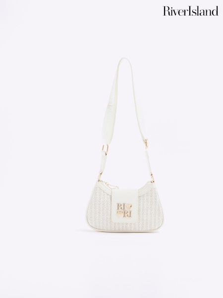 River Island White Girls Raffia Scoop Cross-Body Bag (F96553) | £20
