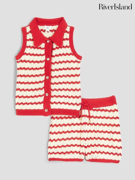River Island Red Girls Stripe Polo Set (F96558) | £30