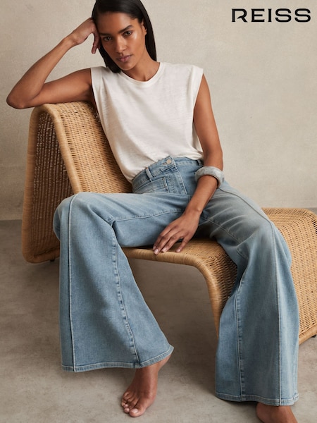Reiss Light Blue Sakura Petite Patch Pocket Flared Jeans (F96648) | £158