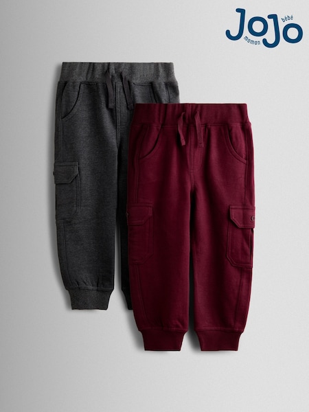 JoJo Maman Bébé Burgundy Red 2-Pack Cargo Joggers (F96674) | £22 - £25