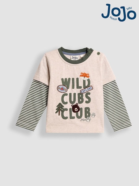 JoJo Maman Bébé Natural Wild Cubs Club Graphic Appliqué Top (F96676) | £15 - £18