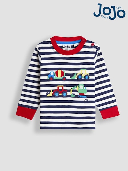 JoJo Maman Bébé Navy Blue Construction Appliqué Motif Top (F96686) | £18 - £21