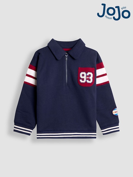JoJo Maman Bébé Navy Blue Varsity Half-Zip Sweatshirt (F96701) | £25 - £28