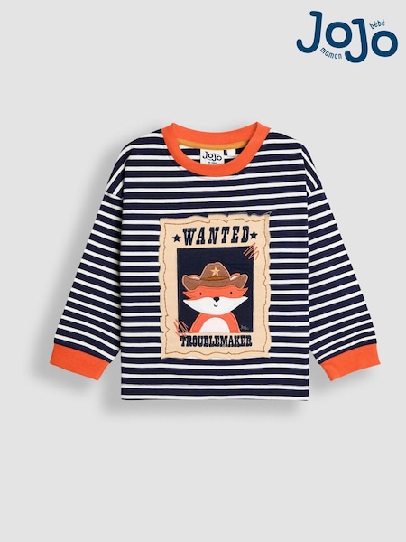 JoJo Maman Bébé Navy Blue Fox Wanted Appliqué Top (F96702) | £17 - £20