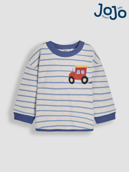 JoJo Maman Bébé Blue Tractor Appliqué Pocket Top (F96713) | £14 - £17