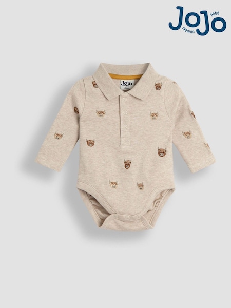 JoJo Maman Bébé Natural Highland Cow Embroidered Polo Body (F96723) | £16 - £17