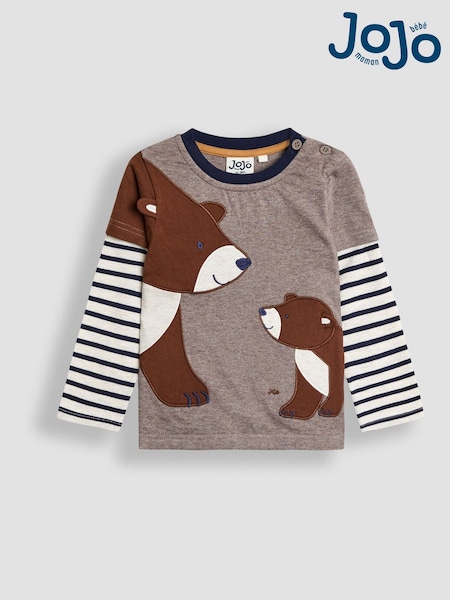 JoJo Maman Bébé Brown Bear Mock Sleeve Appliqué Top (F96737) | £15 - £18
