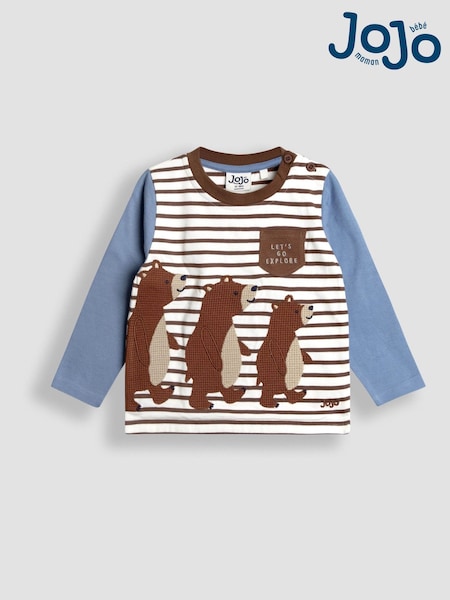 JoJo Maman Bébé Brown Bear Appliqué & Embroidered Pocket Top (F96748) | £15 - £18