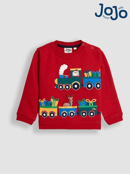 JoJo Maman Bébé Red Christmas Train Appliqué Sweatshirt (F96757) | £25 - £28