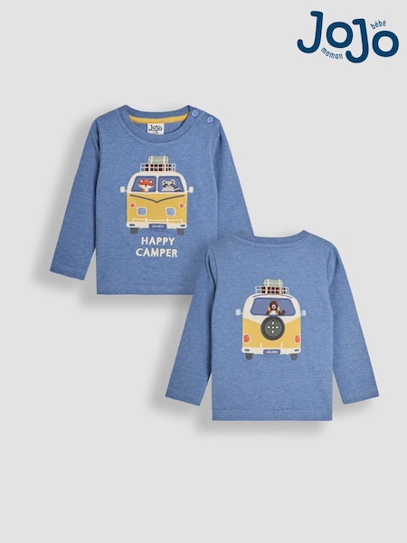 JoJo Maman Bébé Blue Happy Camper Applique Top (F96758) | £17 - £20