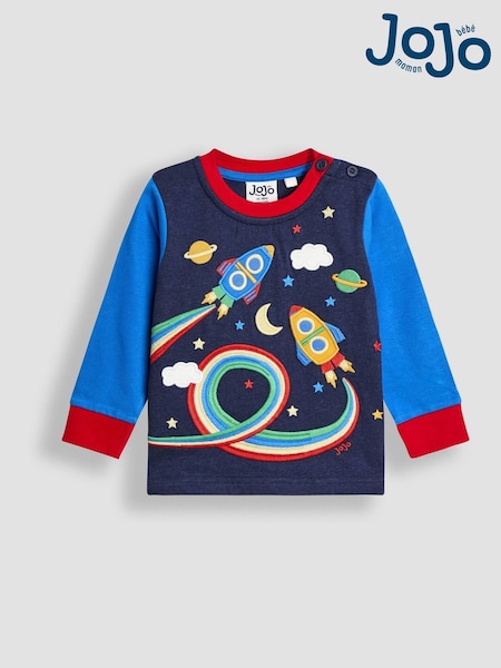 JoJo Maman Bébé Navy Blue Rocket Appliqué Top (F96761) | £15 - £18