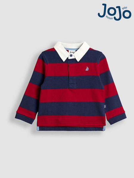 JoJo Maman Bébé Light Red Classic Stripe Rugby Top (F96785) | £22 - £25