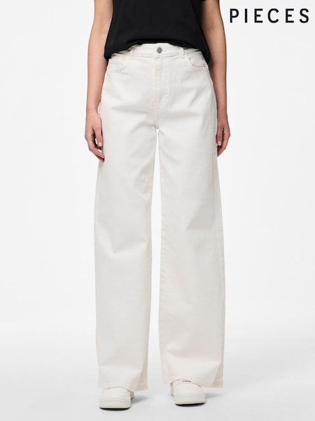 PIECES White High Waist Wide Leg Jeans (F96792) | £42