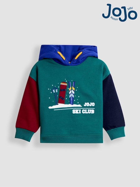 JoJo Maman Bébé Khaki Green Ski Raglan Hooded Sweatshirt (F96799) | £26 - £29