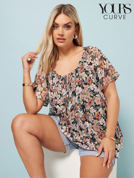 Yours Curve Black Boho Pintuck Blouse (F96905) | £31
