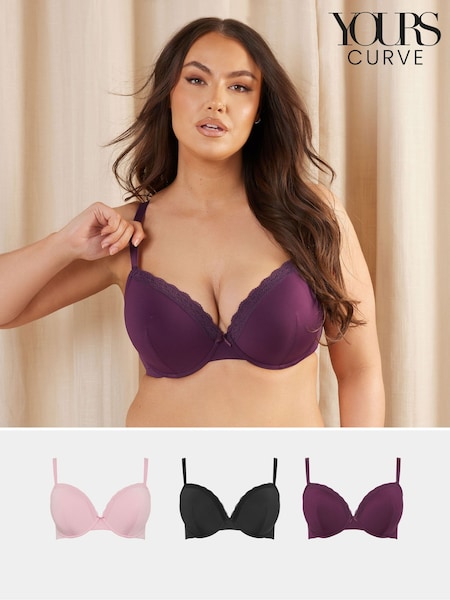Yours Curve Pink Lace Trim T-Shirt Bras 3 Pack (F96909) | £50