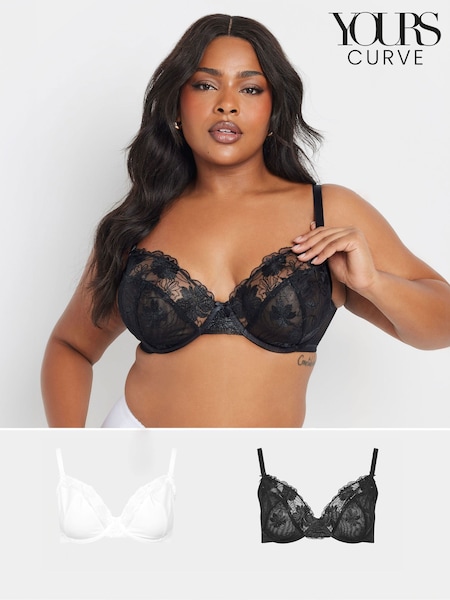 Yours Curve Black Embroidered Bras 2 Pack (F96914) | £38