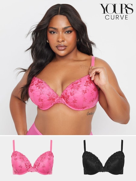 Yours Curve Pink Embroidered Bras 2 Pack (F96917) | £40