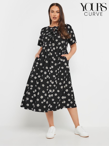 Yours Curve Black Bow Front Throw On 100% Cotton Dress (F96925) | £32