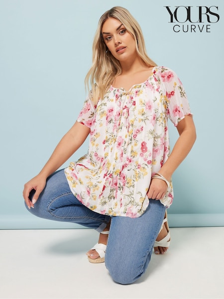 Yours Curve Natural Boho Pintuck Blouse (F96929) | £31