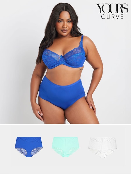 Yours Curve Blue Lace Back Full Briefs 3 Pack (F96936) | £19