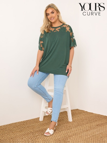 Yours Curve Green Boxy Burnout Panel T-Shirt (F96949) | £22