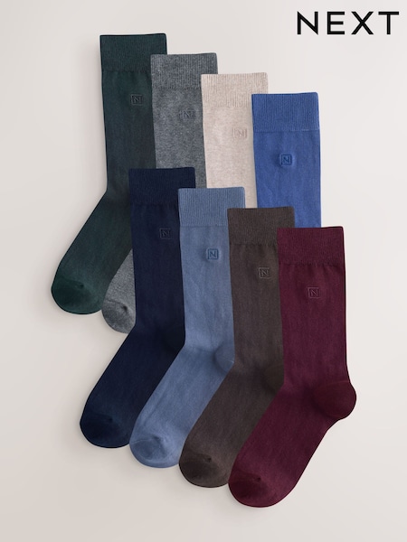 Blue/Grey/Green 8 Pack Embroidered Lasting Fresh Socks (F96968) | £22