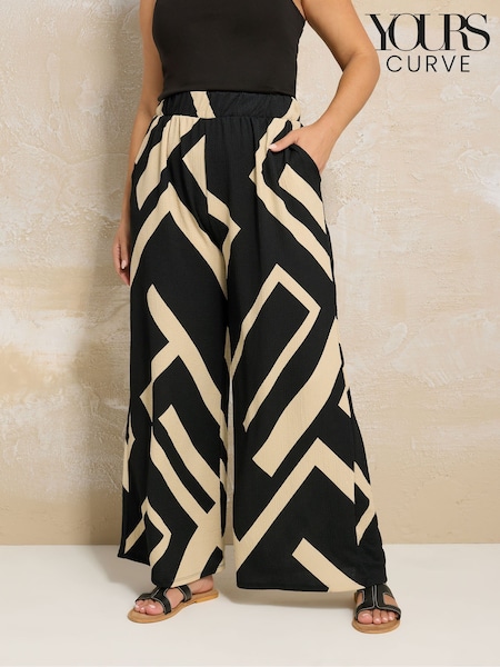Yours Curve Black Crinkle Wide Leg Trousers (F96981) | £29