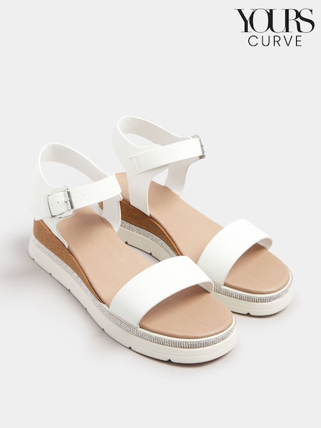 Yours Curve Chalk White Extra Wide Fit Wide Fit Flatform Gem Sandals (F96982) | £34