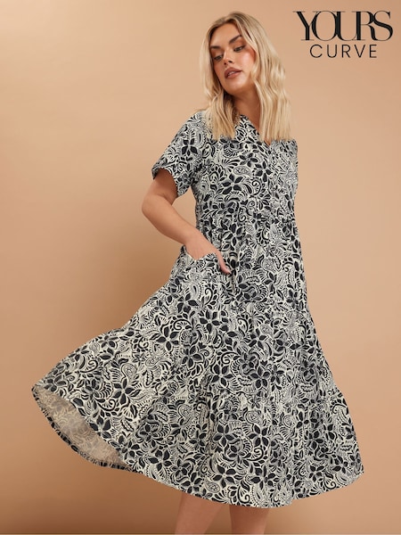 Yours Curve Black Tiered Boho 100% Cotton Dress (F96993) | £34