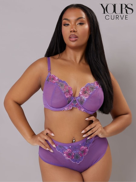 Yours Curve Purple Floral Embroidered Bra (F96997) | £28