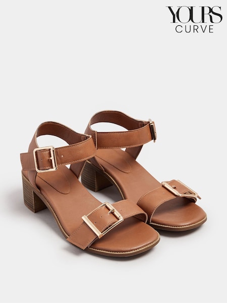 Yours Curve Brown Wide Fit Wide Fit Flatform Gem Sandals (F97006) | £37