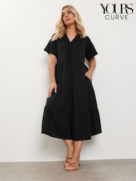 Yours Curve Black Easy Tiered 100% Cotton Dress (F97007) | £31