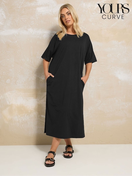 Yours Curve Black Drop Shoulder Throw On 100% Cotton Dress (F97013) | £27