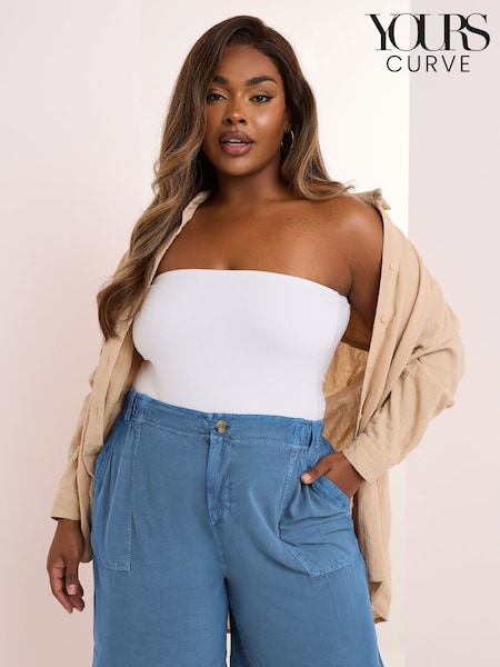 Yours Curve Blue Chambray Elastic Waist Shorts (F97022) | £24