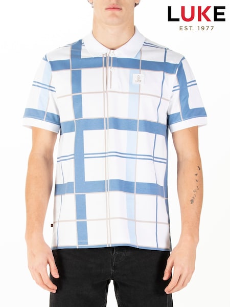 Luke 1977 Blue 100% Cotton Hadrianswhite Denim Check Polo Shirt (F97028) | £60