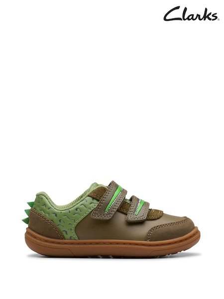 Clarks Green Standard Fit (F) Toddler Dinosaur Print RD Flash Snap Shoes (F97040) | £42